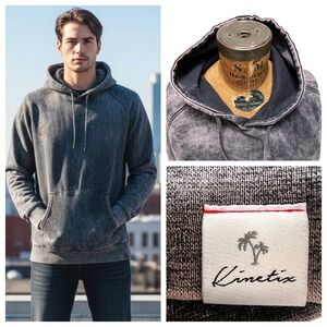 Kinetix Casual Luxury Hoodie Mens M Mineral Wash Grey Made in USA‎ Cotton Grunge